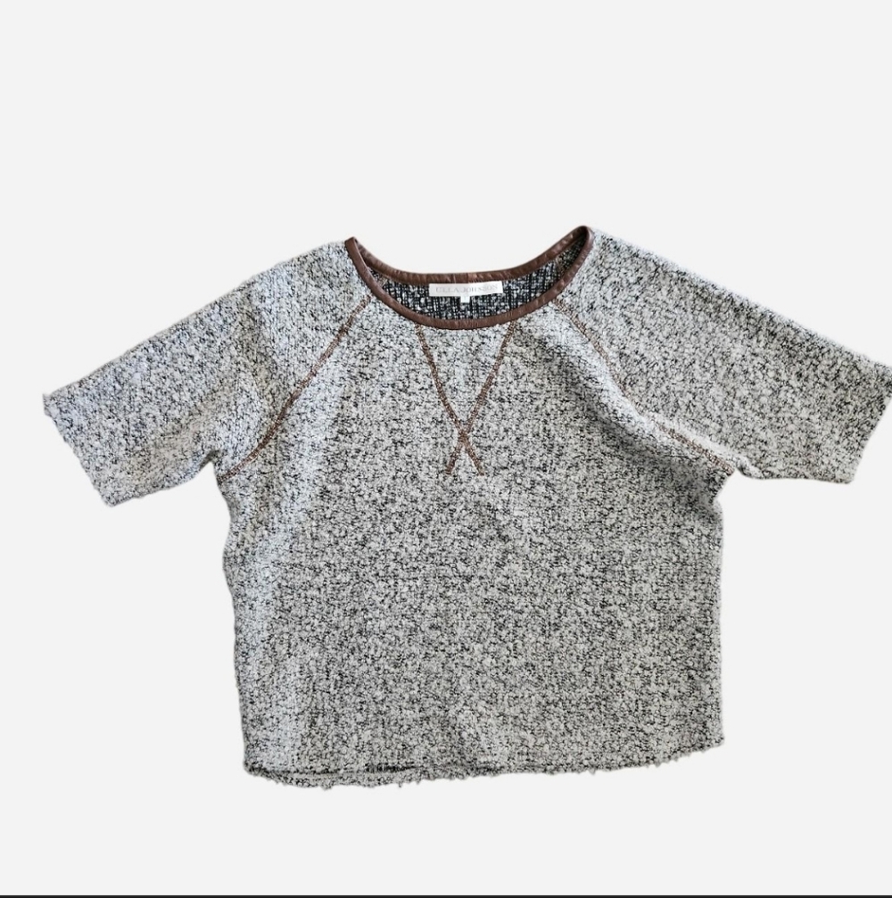 Ulla Johnson Grey Brown Wool Blend Crewneck Short Sleeved Nubby Knit Sweater Top